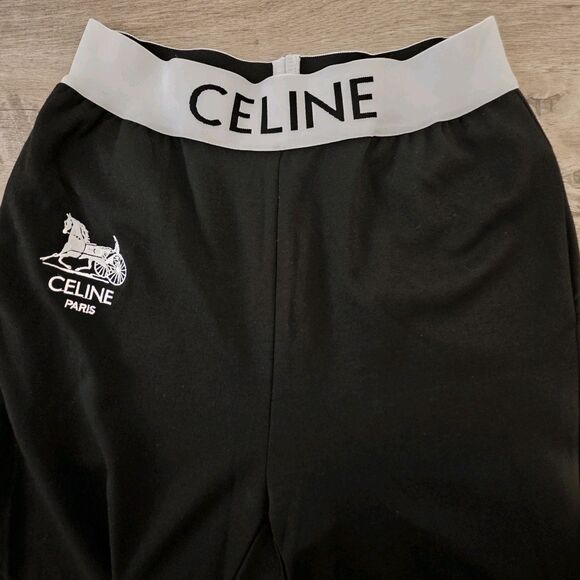 Celine Paris Athletic Pants Jogger Women Small Black Embroider Vtg Logo Pockets - Picture 5 of 8